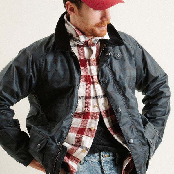 AMBLESIDE WAX TARTAN JACKET - NAVY/BLACK