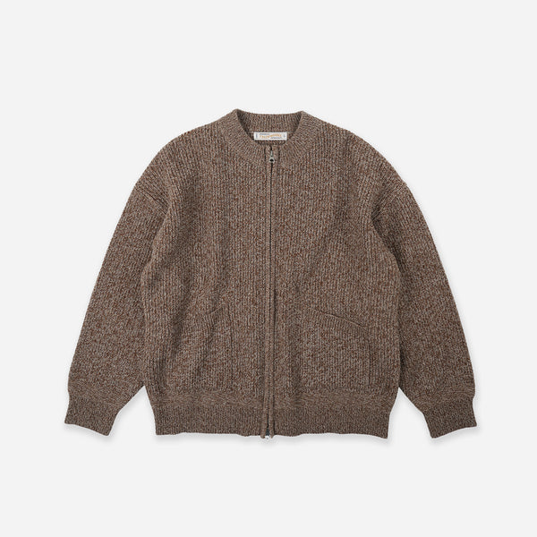 TWEED ZIP UP CARDIGAN - BROWN