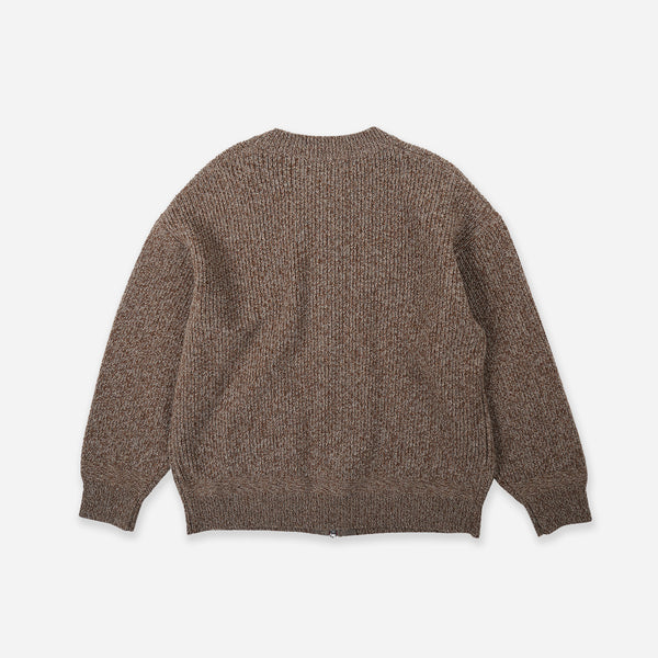 TWEED ZIP UP CARDIGAN - BROWN