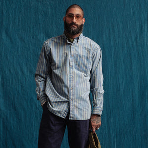 Dubbleware - VINTAGE B.D STRIPED DENIM SHIRT - WASHED BLUE -  - Alternative View 1