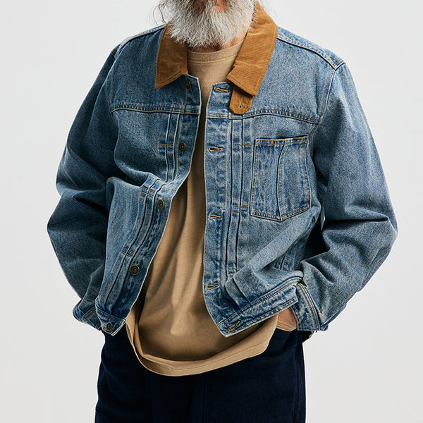 WASHED DENIM TRUCKER JACKET - BLUE