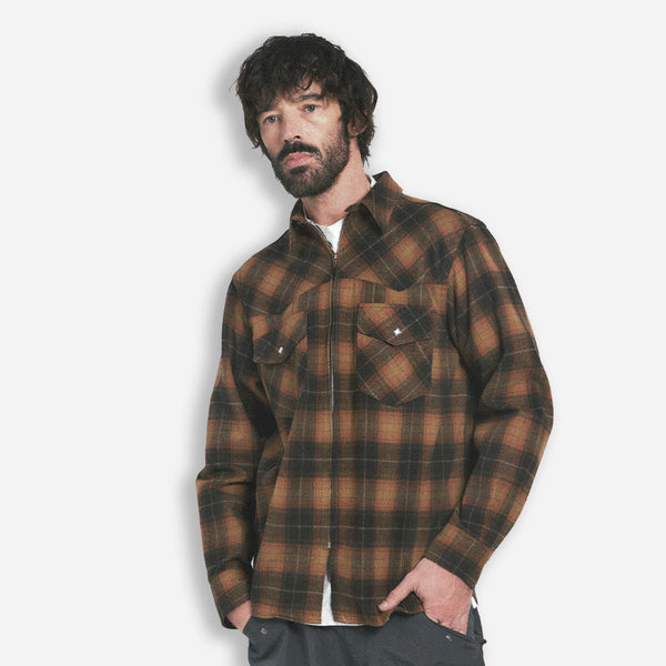 WESTERN ZIP UP SHIRT - ORANGE CHECK