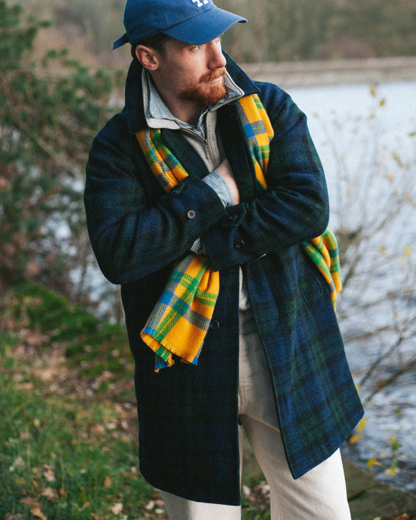 BAL LONG WOOL HARRIS TWEED COAT - BLACKWATCH