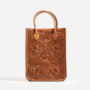 Wythe - TOOLED LEATHER TOTE BAG - COGNAC -  - Main Front View