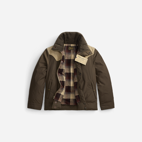 RRL Leather-Yoke Western Jacket Dark Olive