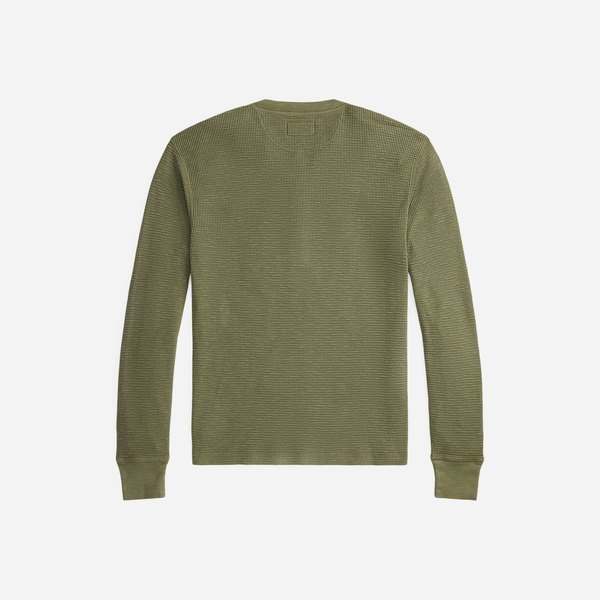 GARMENT-DYED WAFFLE HENLEY T-SHIRT - TREE GREEN