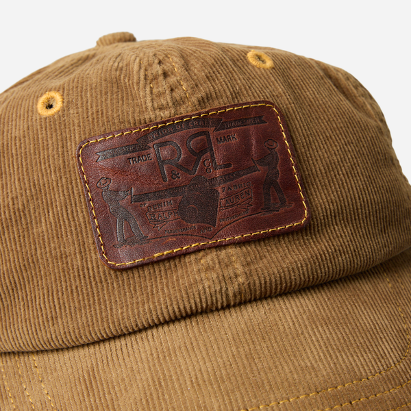 LEATHER PATCH CORDUROY TRUCKER CAP - TAN