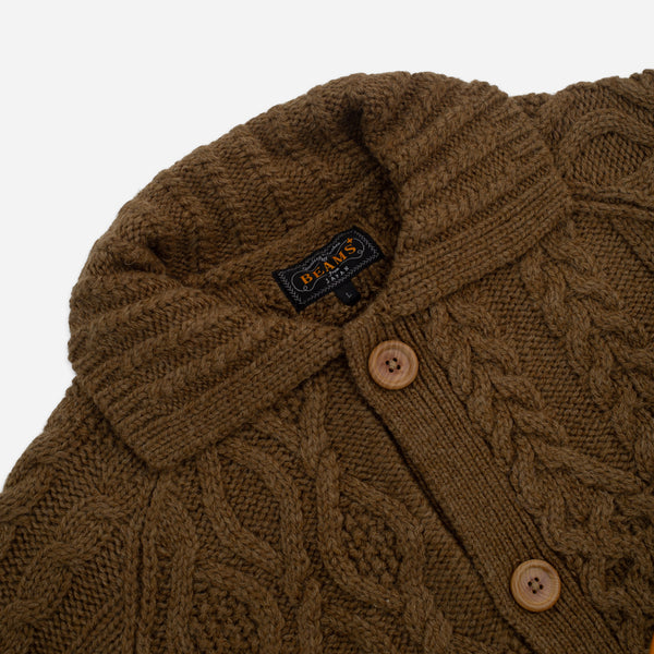 ALAN CABLE KNIT PATCHWORK CARDIGAN - BROWN