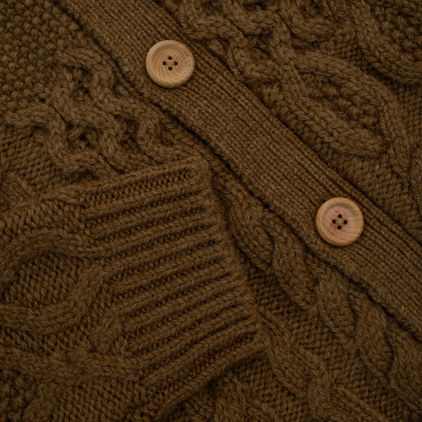 ALAN CABLE KNIT PATCHWORK CARDIGAN - BROWN