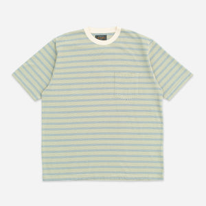 Beams+ - PINSTRIPE POCKET T-SHIRT - OFF WHITE/CLAY -  - Main Front View