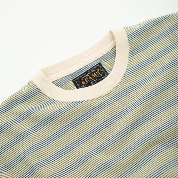 PINSTRIPE POCKET T-SHIRT - OFF WHITE/CLAY