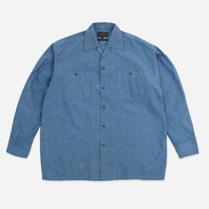 Beams+ - MIL OPEN COLLAR CHAMBRAY SHIRT - SAX BLUE -  - Main Front View