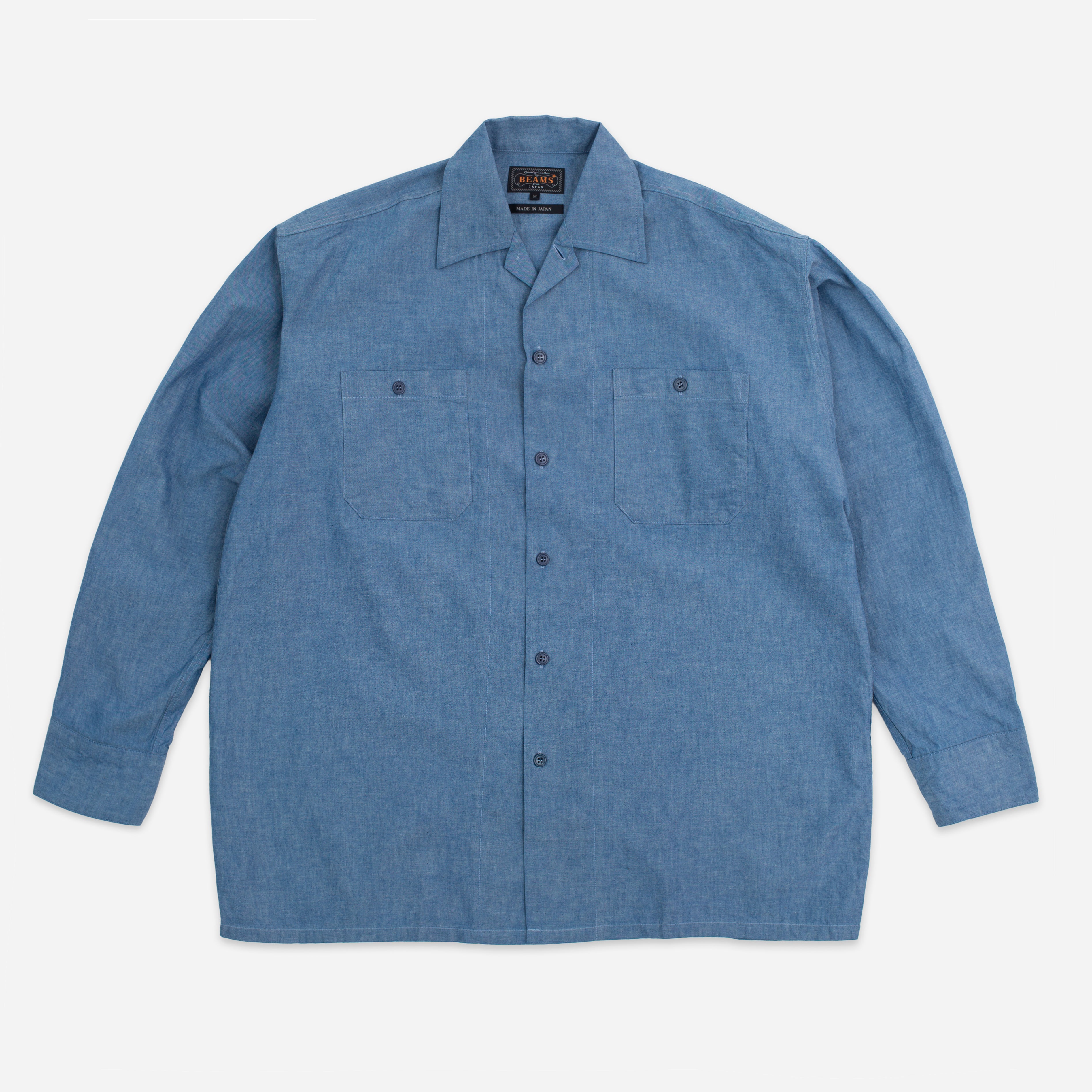 Beams+ MIL OPEN COLLAR CHAMBRAY SHIRT - SAX BLUE - The Great Divide