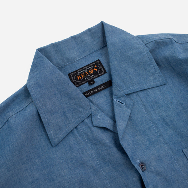 MIL OPEN COLLAR CHAMBRAY SHIRT - SAX BLUE