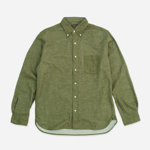 Beams+ - SOLID FLANNEL SHIRT - OLIVE -  - Main Front View