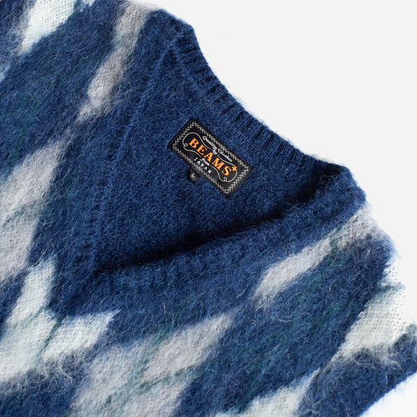 ARGYLE MOHAIR VEST - NAVY/WHITE