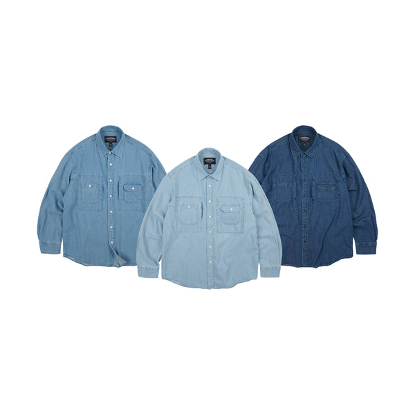 BLEACHED DENIM UTILITY SHIRT - INDIGO