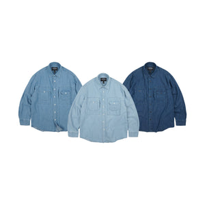 Frizmworks - BLEACHED DENIM UTILITY SHIRT - MID BLUE -  - Alternative View 1
