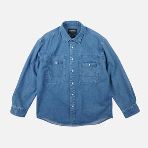 Frizmworks - BLEACHED DENIM UTILITY SHIRT - MID BLUE -  - Main Front View