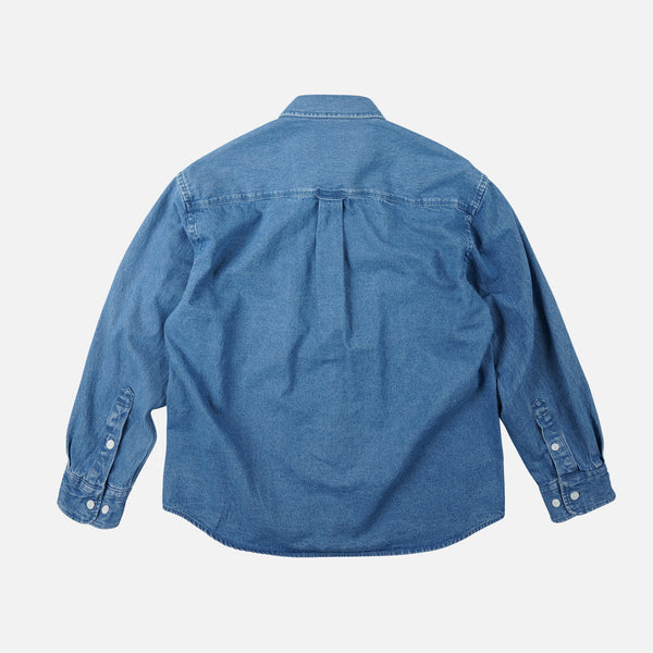 BLEACHED DENIM UTILITY SHIRT - MID BLUE