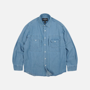 Frizmworks - BLEACHED DENIM UTILITY SHIRT - MID BLUE -  - Main Front View