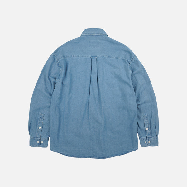 BLEACHED DENIM UTILITY SHIRT - MID BLUE