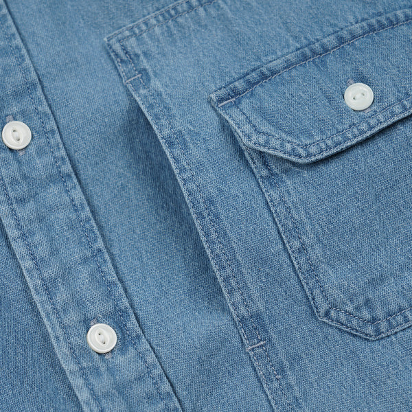 BLEACHED DENIM UTILITY SHIRT - MID BLUE