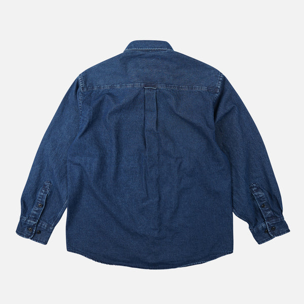 BLEACHED DENIM UTILITY SHIRT - INDIGO