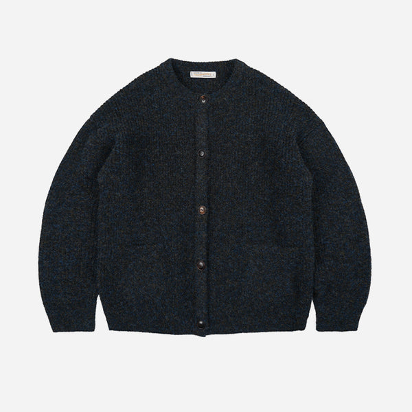BRUSHED WOOL ROUND NECK CARDIGAN - BLACK