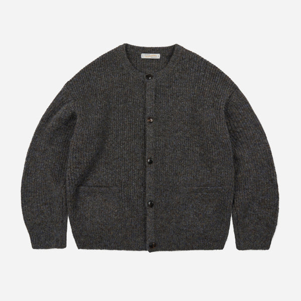 BRUSHED WOOL ROUND CARDIGAN - BROWN