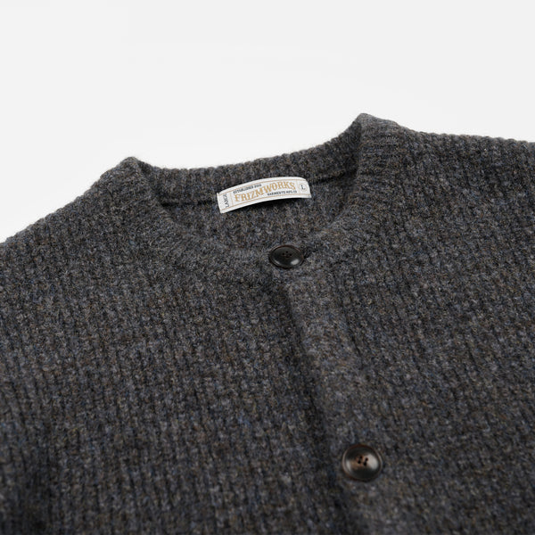 BRUSHED WOOL ROUND CARDIGAN - BROWN EAN