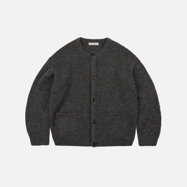 BRUSHED WOOL ROUND CARDIGAN - BROWN EAN