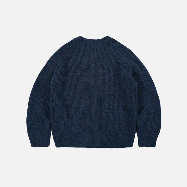 BRUSHED WOOL ROUND CARDIGAN - INDIGO EAN