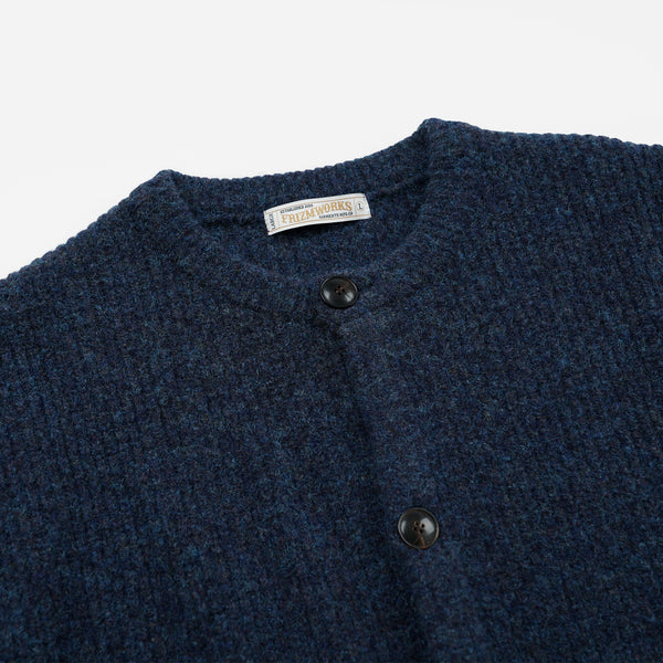 BRUSHED WOOL ROUND CARDIGAN - INDIGO EAN