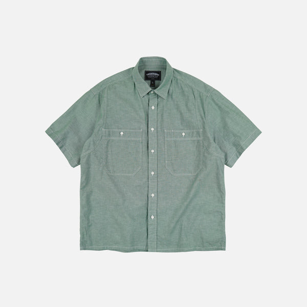 CHAMBRAY BIG POCKET HALF SHIRT - GREEN