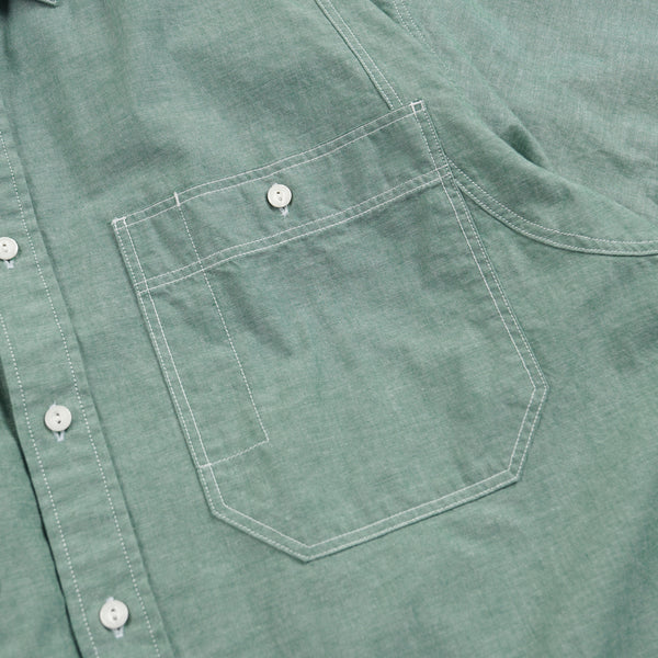CHAMBRAY BIG POCKET HALF SHIRT - GREEN