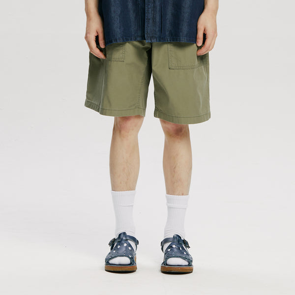 CHINO WIDE FATIGUE SHORTS - OLIVE