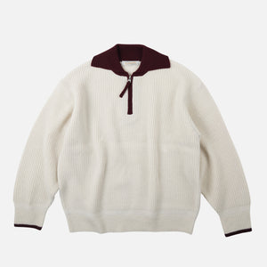 Frizmworks - CONTRAST COLLAR HALF ZIP KNIT - CREAM -  - Main Front View