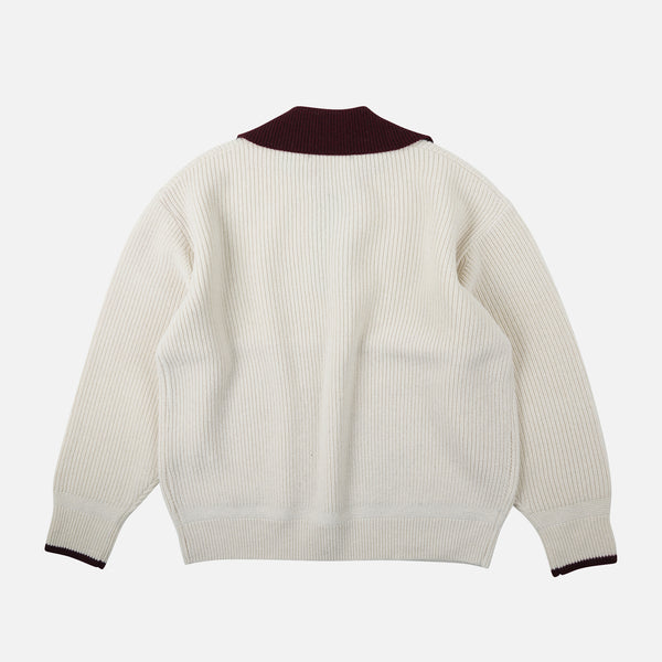 CONTRAST COLLAR HALF ZIP KNIT - CREAM