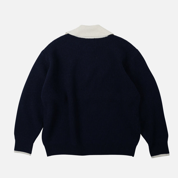 CONTRAST COLLAR HALF ZIP KNIT - NAVY