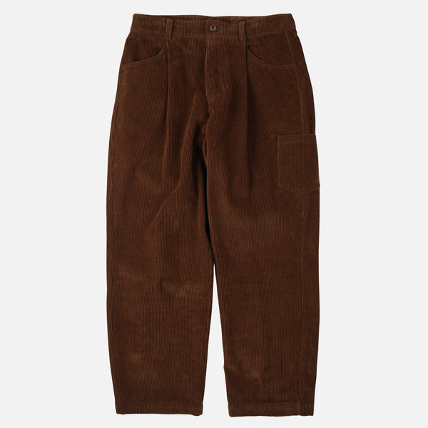 CORDUROY WIDE ONE TUCK PANTS - BROWN