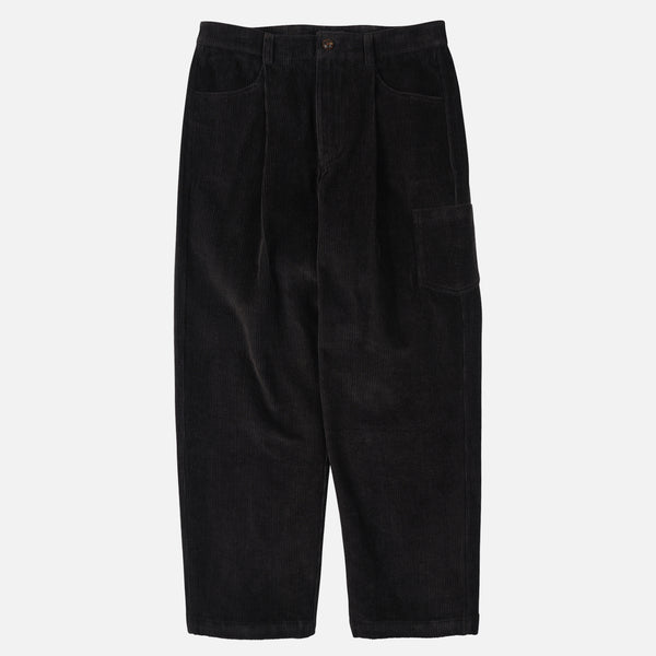 CORDUROY WIDE ONE TUCK PANTS - CHARCOAL
