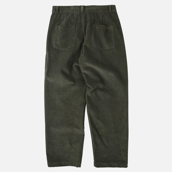 CORDUROY WIDE ONE TUCK PANTS - OLIVE