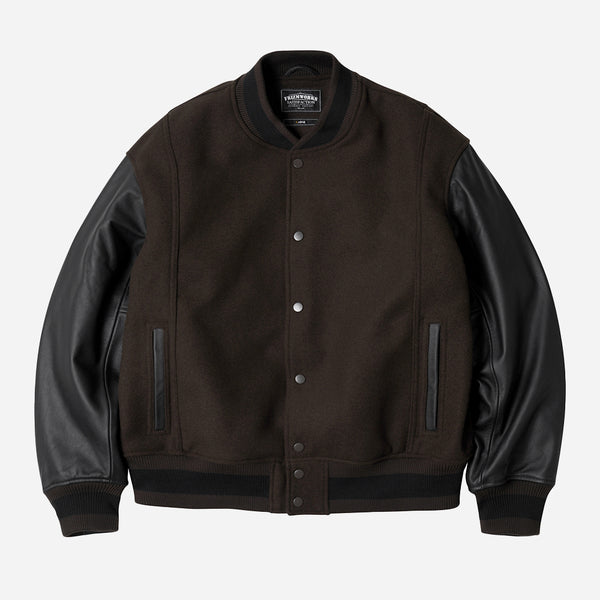COWHIDE LEATHER VARSITY JACKET - BROWN- THE GREAT DIVIDE