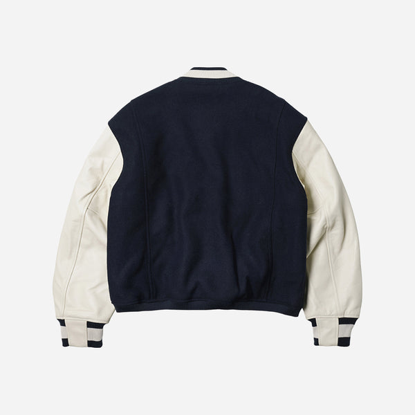 COWHIDE LEATHER VARSITY JACKET - NAVY- THE GREAT DIVIDE