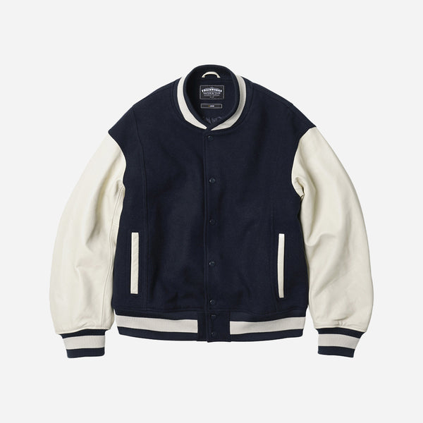 COWHIDE LEATHER VARSITY JACKET - NAVY- THE GREAT DIVIDE