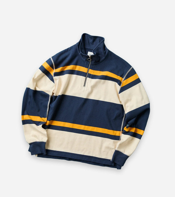 STRIPE QUARTER ZIP RUGBY - ECRU/NAVY-YELLOW