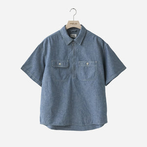 Rough Side - CHAMBRAY HALF SHIRT - INDIGO CHAMBRAY -  - Main Front View