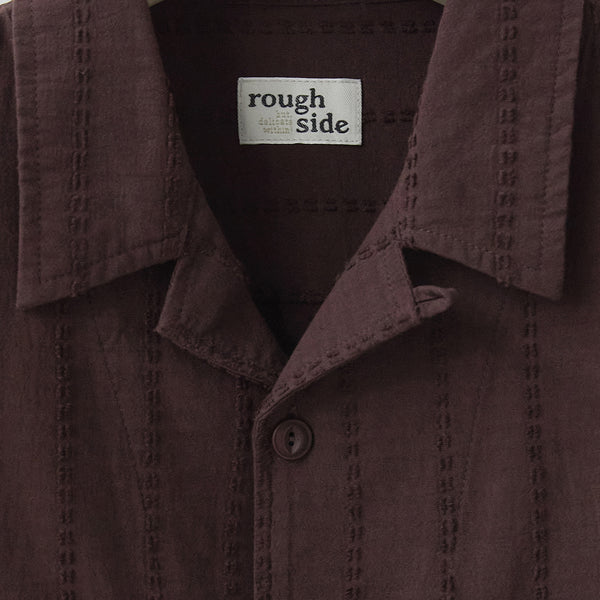 OPEN COLLAR HALF SHIRT - BURGUNDY STRIPE