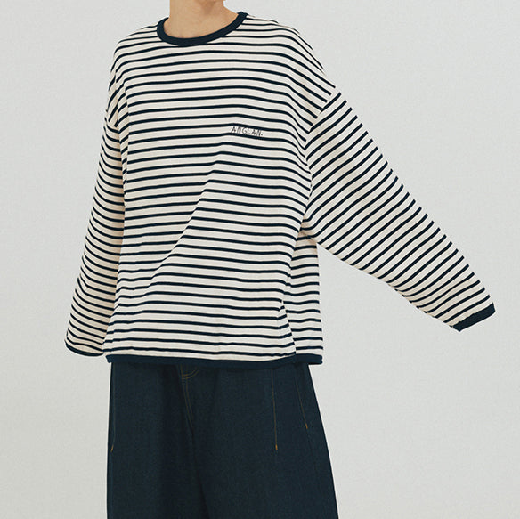 STRIPED LONG SLEEVE TEE - NAVY
